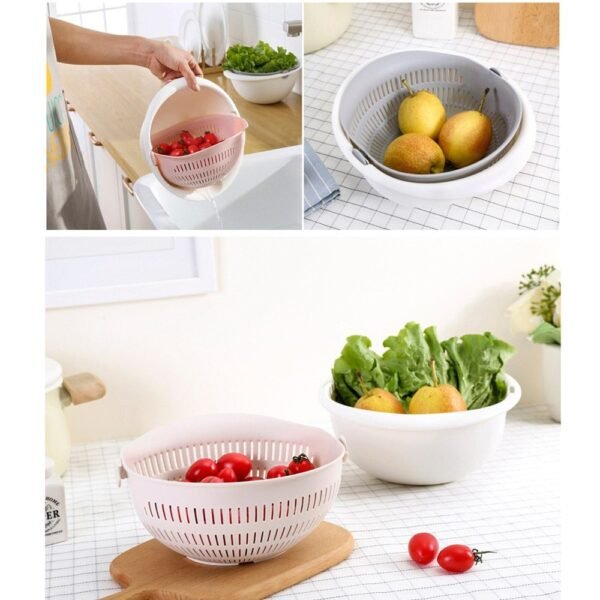 Portable detachable double-layer hollow fruit and vegetable cleaning drain basket Washed rice noodles - Image 5